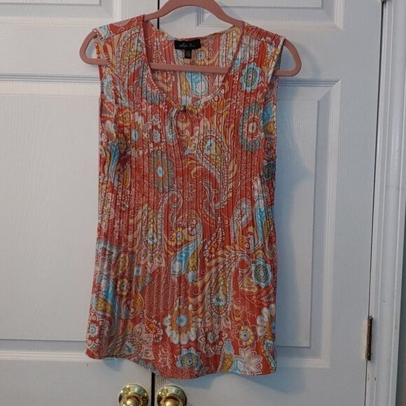 Melissa Paige printed crinkle blouse Sz L - Picture 1 of 4